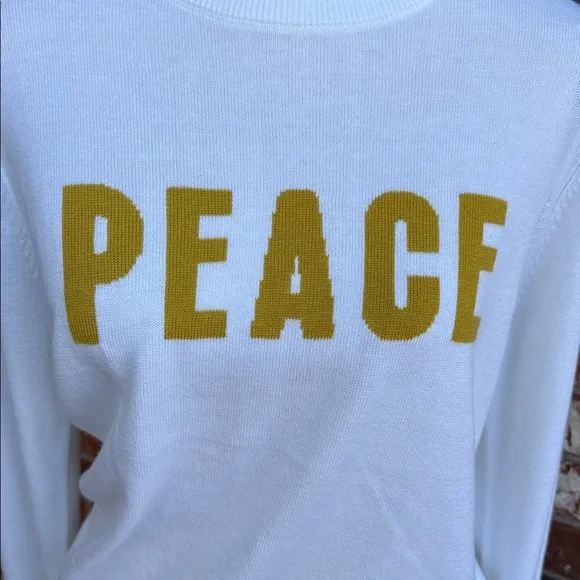 Alex Marie Peace Sweater White Gold Metallic Crewneck Large NWT Quiet Luxury - Picture 2 of 6